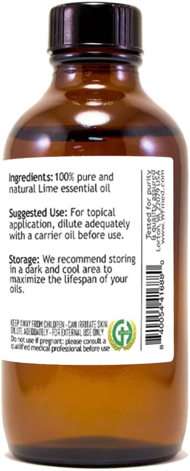 GreenHealth Lime - 4 fl oz (118 ml) Glass Bottle with Cap - 100% Pure Essential Oil