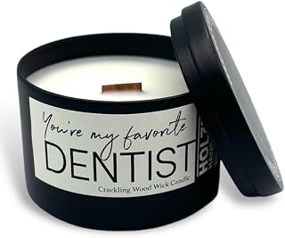 My Favorite Dentist Candle, Wood Wick Cocoa Butter + Cashmere Scented Candle | Coconut Soy Wax | Handmade in CT USA by Holzer Handcrafted | 6oz Modern Tin