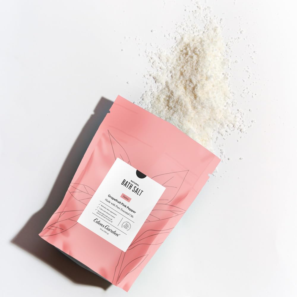 Edens Garden Natural Detox Bath Salt Soak – Grapefruit Pink Pepper Blend with Pure Essential Oils, Epsom, Dead Sea Salt & Magnesium – for Body Cleanse, Foot Soaking & Relaxation, 10 oz (283 g)