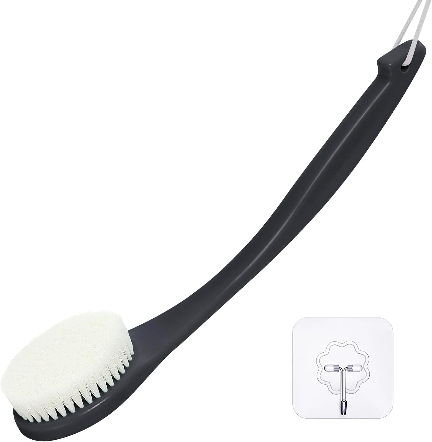 Exfoliating Shower Brush Bath Body Brush, Never Mold 15" Back Brush Long Handle for Shower, Dry Brushing Body Brush or Wet Brush with Moderate Bristle, Black