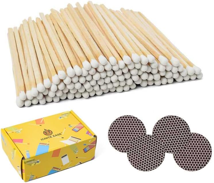 3 Inch White Safety Matches Bulk 100 Count, Long Wooden Matchsticks with Striker for Candles, Fireplace, Grill by IGNITE EASE (with Box)