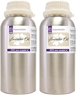 2 Bottles – GreenHealth Lavender Essential Oil – 16 fl oz Each (32 fl oz Total) – 100% Pure & Uncut – Aluminum Bottles – Bulk Lavender Oil for Diffuser, Aromatherapy, Soap Making & Candles