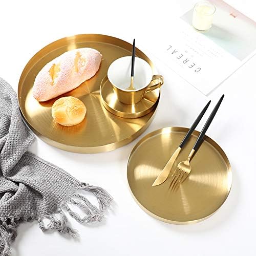 IVAILEX Round Gold Tray Stainless Steel Jewelry, Make up, Candle Plate Decorative Tray (5.5 inches)