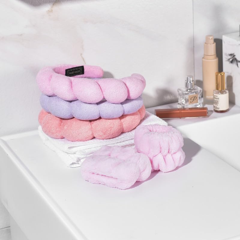 Soft Puffy Headband for Washing Face – Terry Cloth Skincare & Makeup Removal Hair Band for Women & Girls | Non-Slip Bubble Spa Headbands for Facial, Exfoliating, Bath & Beauty Routine