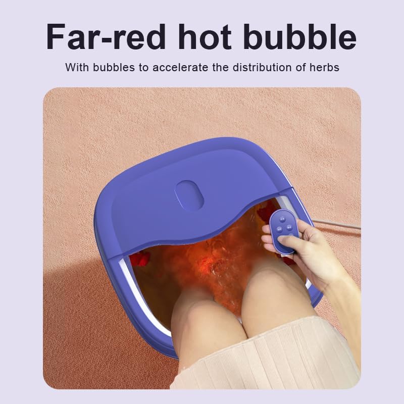 ele ELEOPTION Collapsible Pedicure Foot Spa Electric Foot Bath Spa with Heat and Massage, Bubble, Foot Massager Spa for Feet Stress Relief Soaker Home Basin Purple
