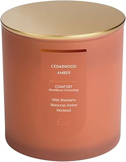 CUE Scented Candle |MoodBoost Essential Oils |OpenWick Clean Burning Candle | Soy Coconut Wax Blend | Candle for Home | Gift |Extended Burn Time (8.5oz, Cedarwood Amber)
