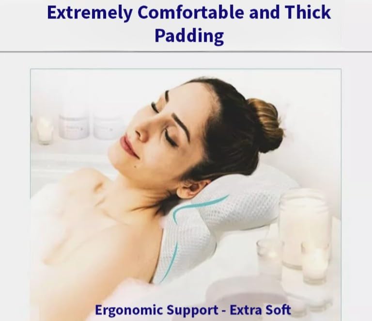 Luxury Bath Pillow for Tub - Non-Slip and Thick for Head, Neck, Shoulder, and Back Support - Soft and Large Comfortable Bathtub Pillow Cushion Headrest for Relaxation - Fits Any Tub - Made of 3D Mesh