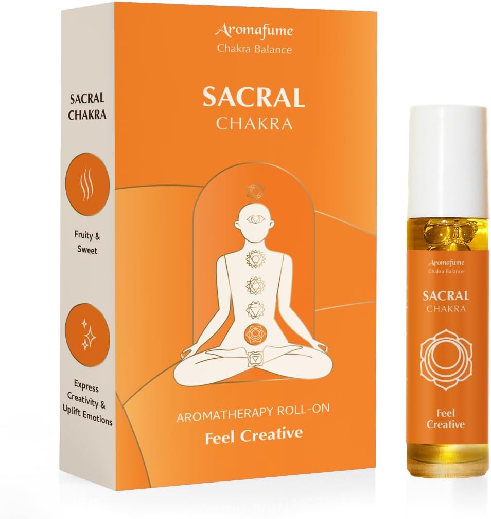 Sacral Chakra Essential Oil Roll-On Blend by Aromafume | 10ml/0.33 fl oz | Swadisthana | Aromatherapy Oils for Chakra Balance | Orange & Patchouli Extracts | Chakra Incense for Meditation, Yoga, Reiki