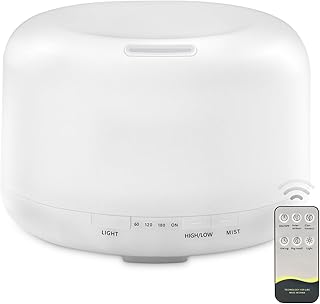 Oil Diffuser, 500ml Essential Oil Diffusers, Aromatherapy Diffuser with 2 Mist Mode 4 Timers＆7 Ambient Light Waterless Auto Off, Diffusers Large Room Home Office