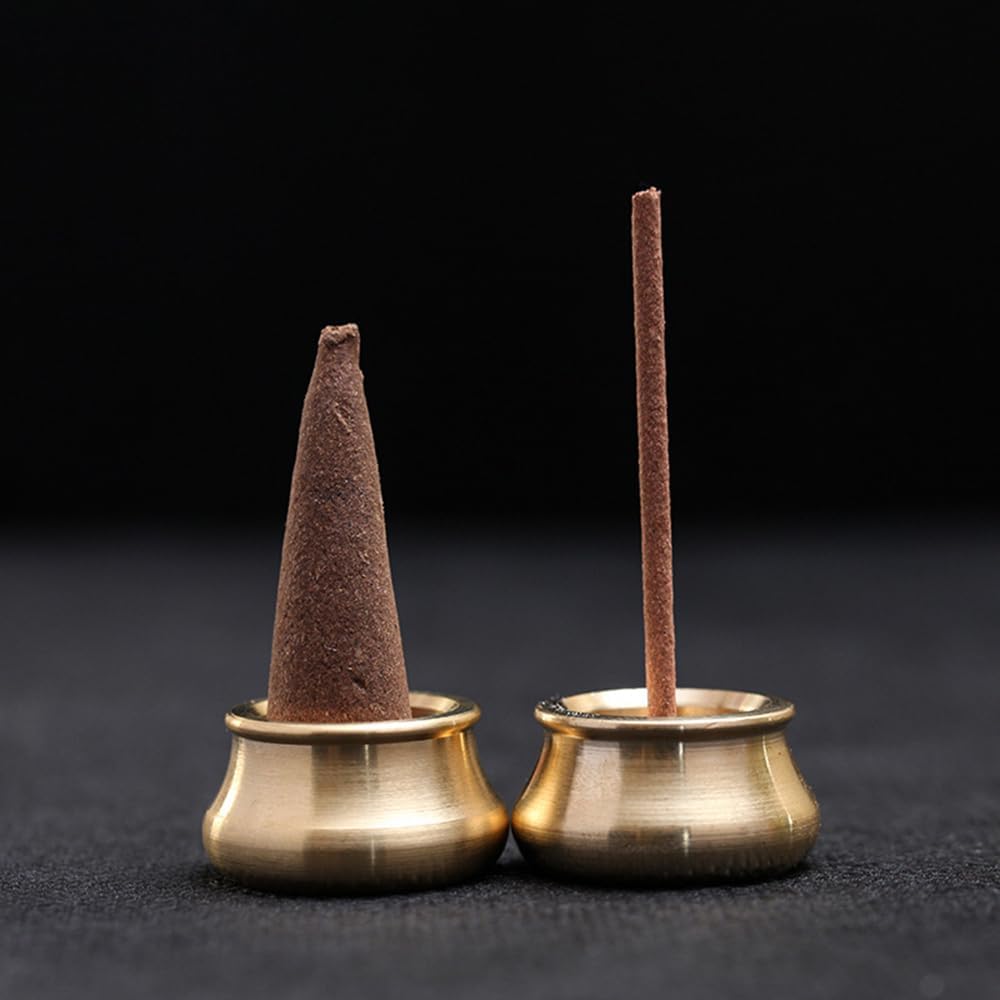 ZYAMY 6PCS Incense Holder Mini Cone Burner Brass Gold Chinese Indoor and Outdoor Decorative Metal Ash Collector 0.13 Inch Hole Diameter for Yoga Studio Meditation Buddhist Temple