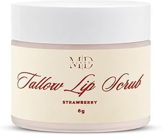 Tallow Lip Scrub Strawberry Flavor – All Natural Lip Scrub with Sugar Exfoliator, Moisturizing Tallow, Sunflower & Sweet Almond Oils for Soft, Smooth, Healthy, Nourished Lips