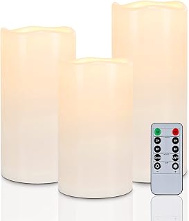 Homemory 6" 8" 10" x 4" Waterproof Outdoor Flameless Candles, Battery Operated Flickering LED Pillar Candles with Remote and Timers for Indoor, Plastic, Ivory White