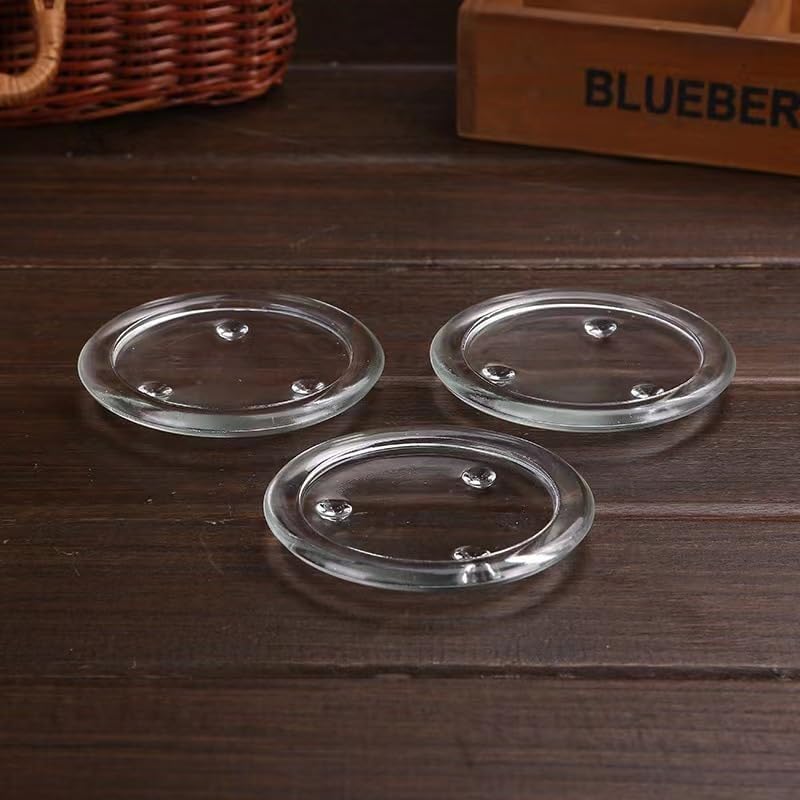 12 Pack Clear Transparent Candle Plate, Round Glass Candle Holder, Candle Holders for Pillar Glass 3"