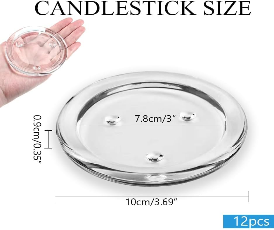 12 Pack Clear Transparent Candle Plate, Round Glass Candle Holder, Candle Holders for Pillar Glass 3"