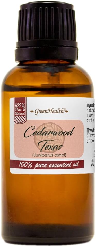 Cedarwood (Texas) Essential Oil - 1 fl oz - Amber Glass Bottle w/Euro Dropper - 100% Pure & Natural - GreenHealth