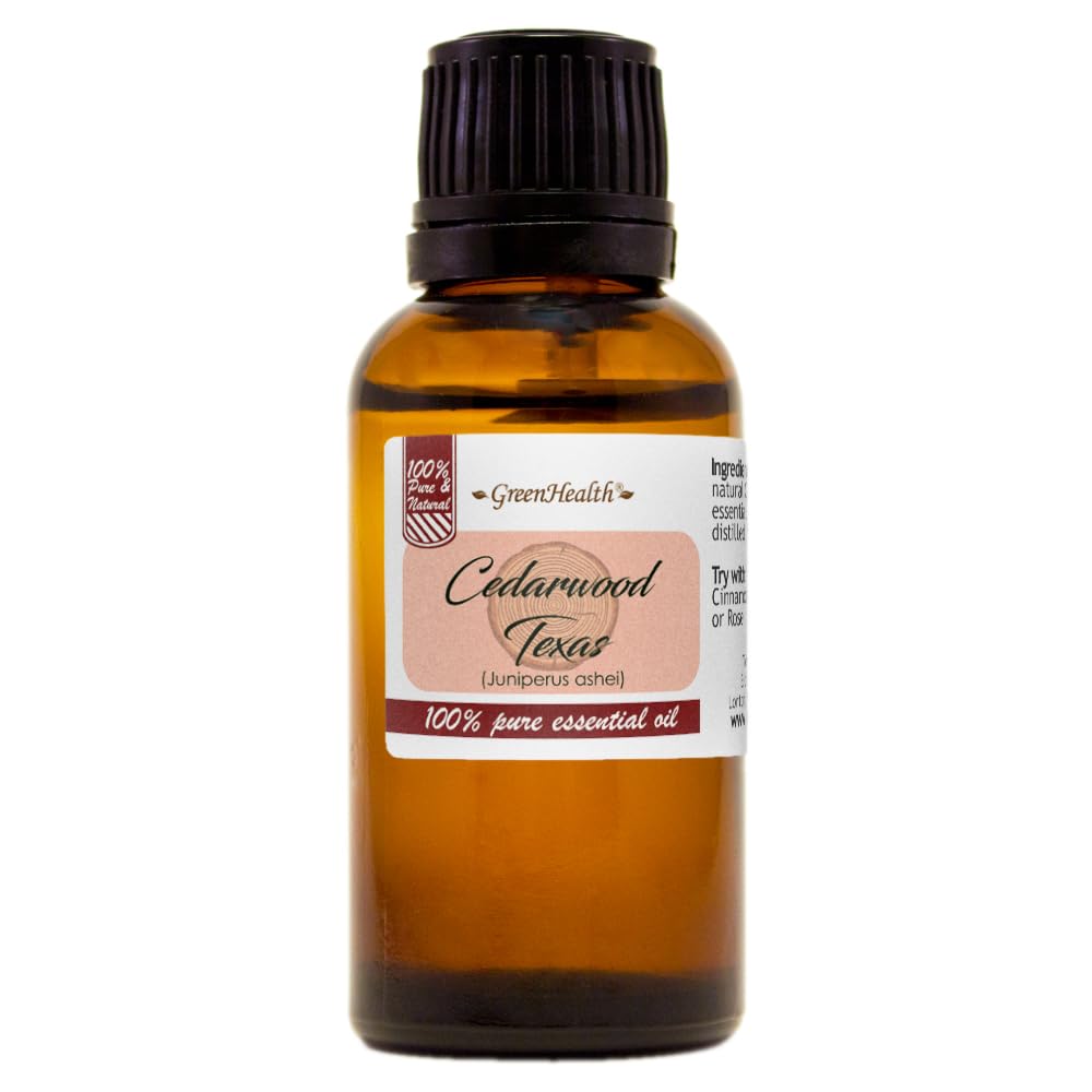 Cedarwood (Texas) Essential Oil - 1 fl oz - Amber Glass Bottle w/Euro Dropper - 100% Pure & Natural - GreenHealth
