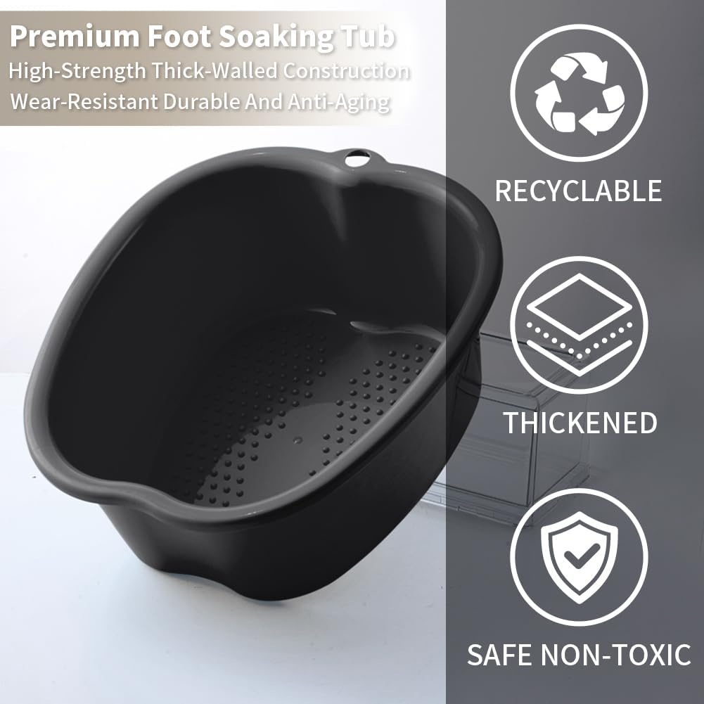 Foot Soaking Tub Large Size Foot Basin Sturdy Soaking Feet Bucket Massager Tub Exfoliation Callus Pedicure Foot Spa Bath Bucket for Women and Men (Black), 15*13*6 Inch