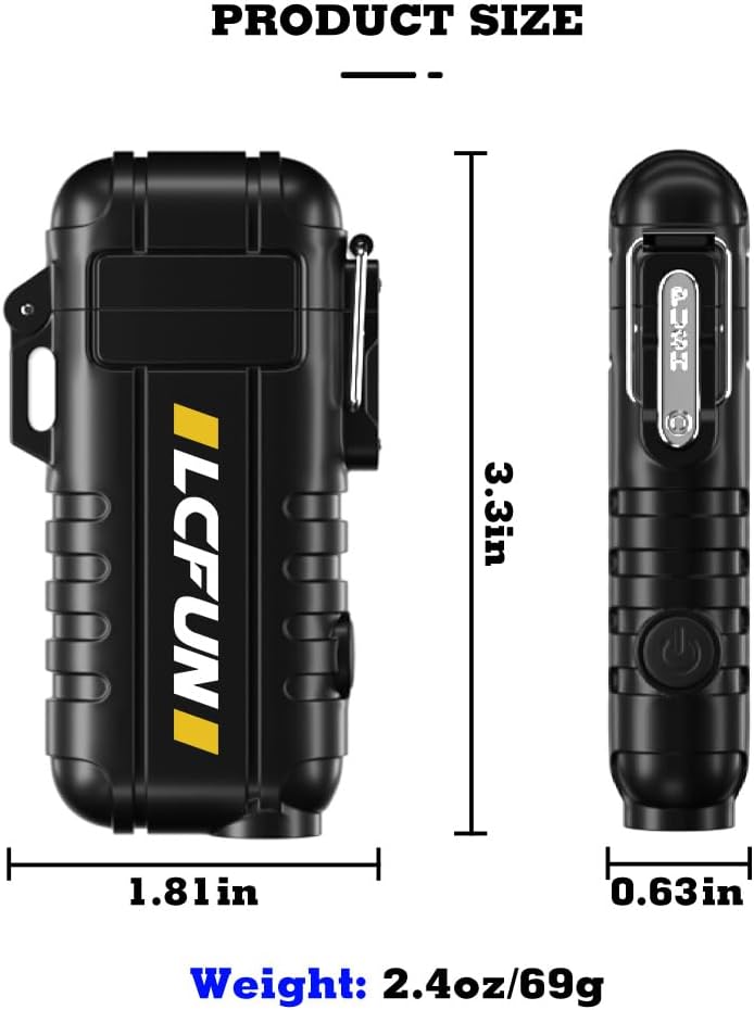 LcFun USB C Rechargeable Electric Lighter, Waterproof Plasma Lighters with LED Battery Display, Windproof Long Arc Lighters for Candle, Camping, Hiking, Outdoor Survival Gadgets for Men