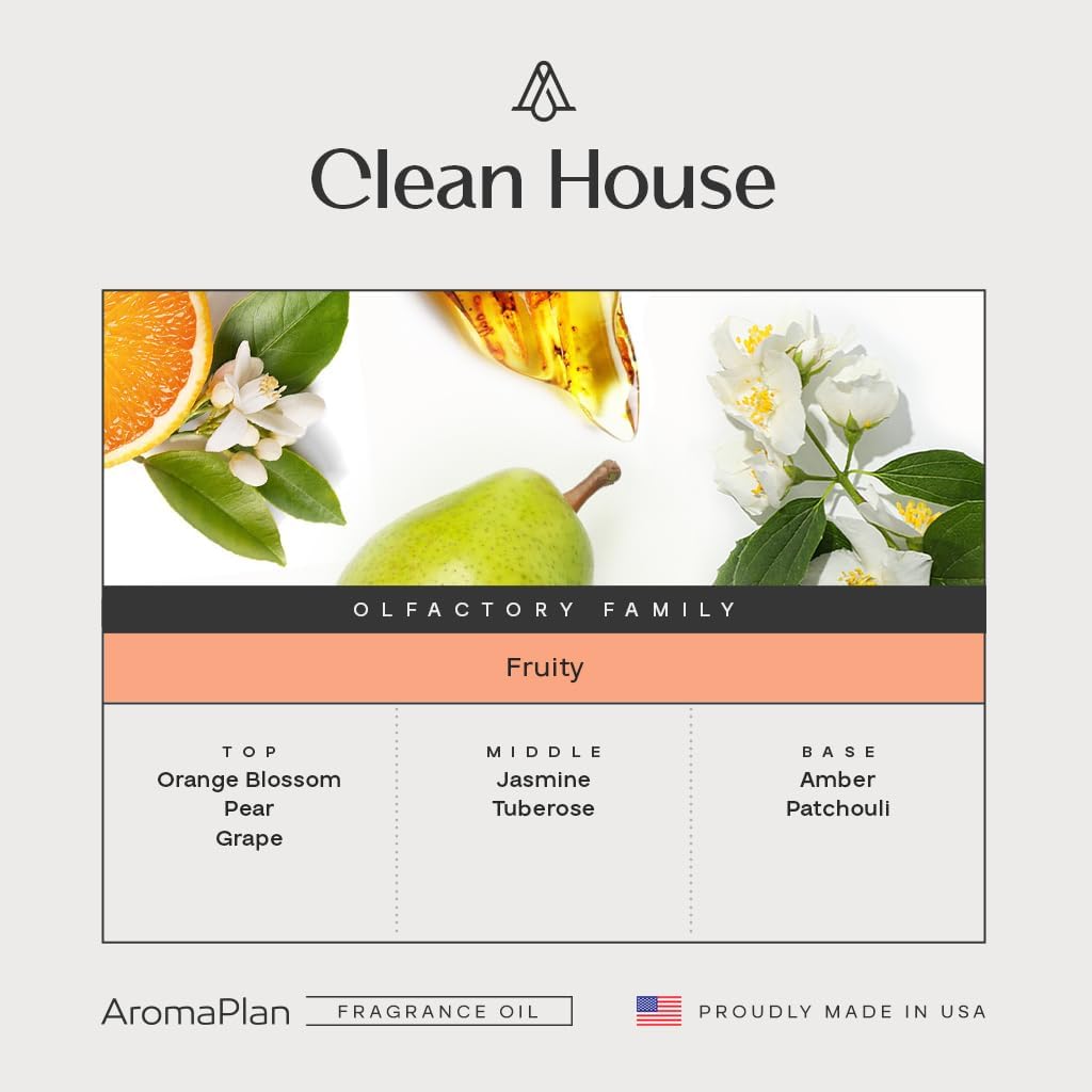 AromaPlan Scents, Clean Smelling Essential Oils, Clean House (5 Fl Oz /148ml)-Fresh Scent Essential Oil for Diffuser, USA Fragrance, Bigger Bottle, Bolder Aroma & Longer Lasting