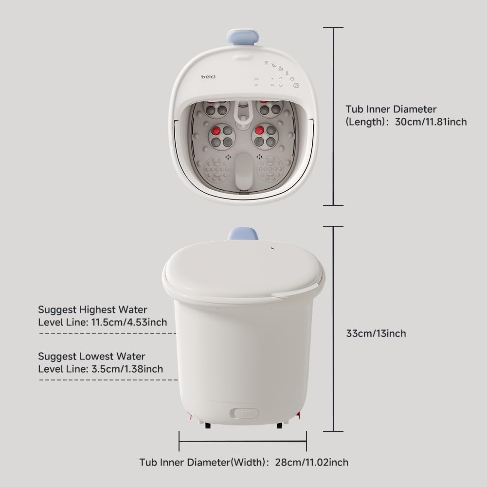 11.5-inch Foot Spa with Four Detachable Electric Massage Turntables, Featuring Circular Water Column Surfing Technology, Built-in Timer, and Intelligent Water Temperature Control