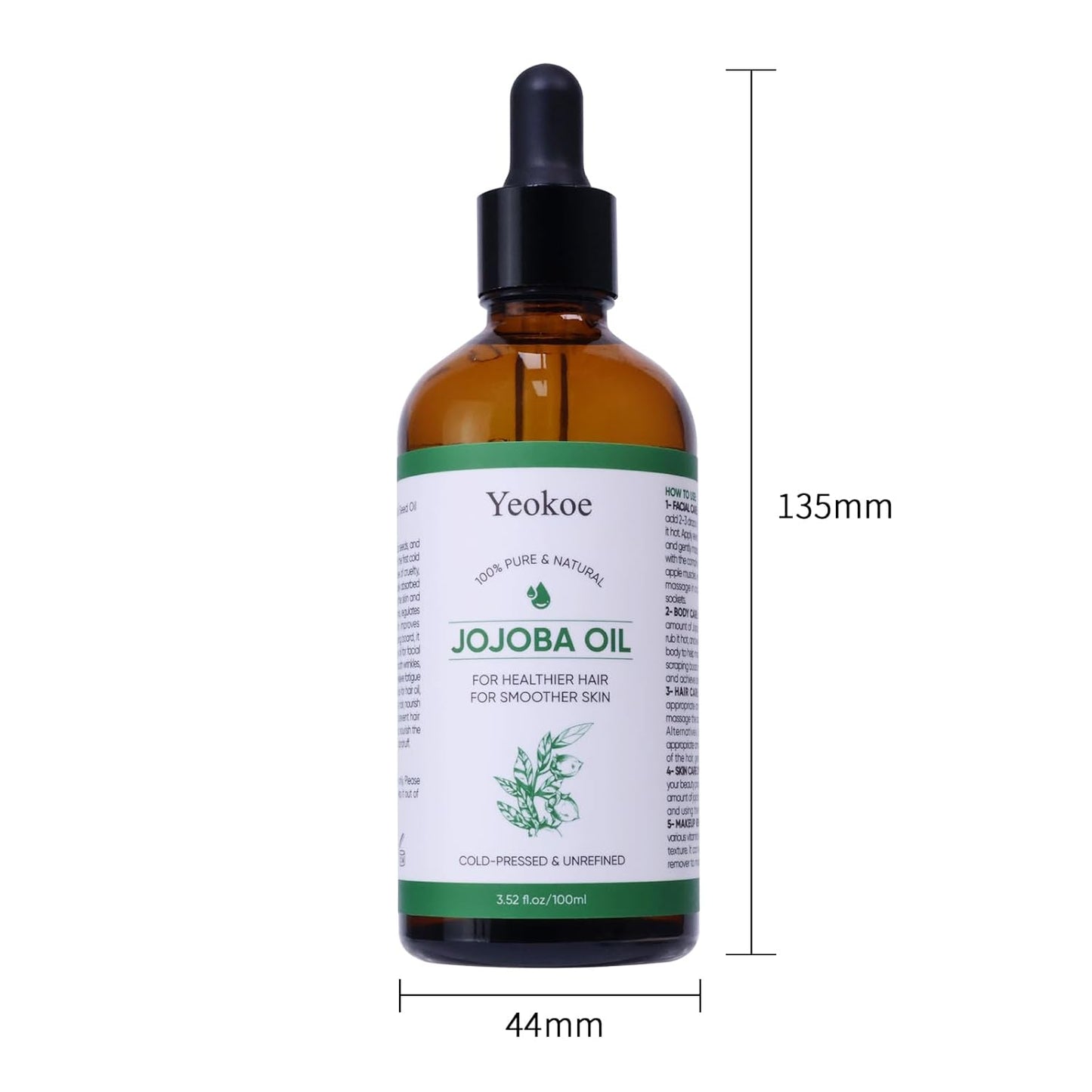 Yeokoe Jojoba Oil Pure Cold Pressed Unrefined Gua Sha for Healthier hair Smoother skin Base Carrier Moisturizing Oil 3.52oz 100ml