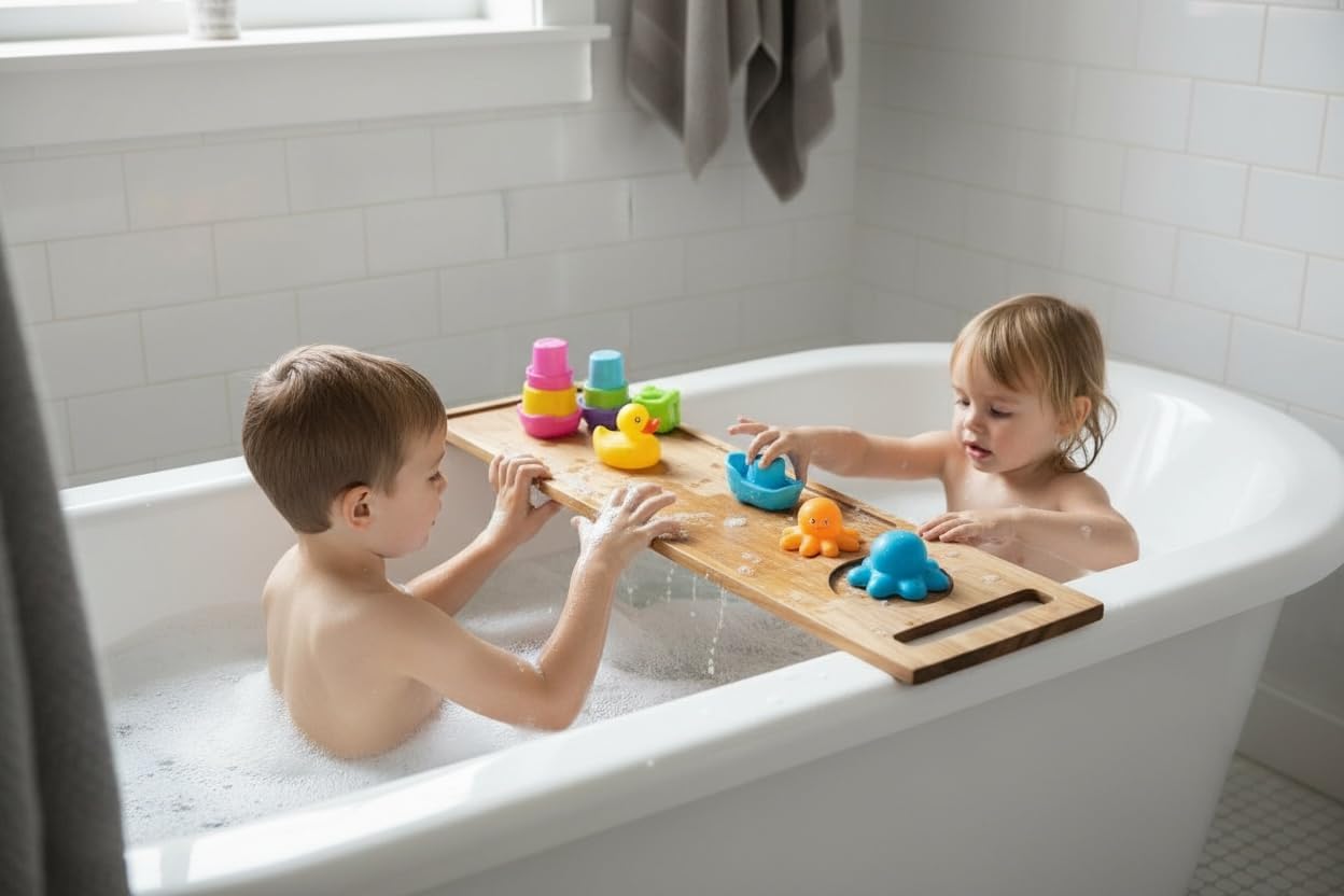 Zeek Bathtub Caddy Tray Solid Natural Wood Bath Board Charcuterie Serving Platter Housewarming Gift