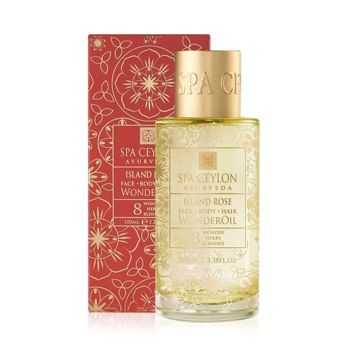 SPA CEYLON Wonder Oil Island Rose, Luxurious Moisturizing Body Oil with Ayurvedic Herbs for Skin & Hair, Non-Greasy Organic Formula, Vegan & Paraben-Free, 100 ml