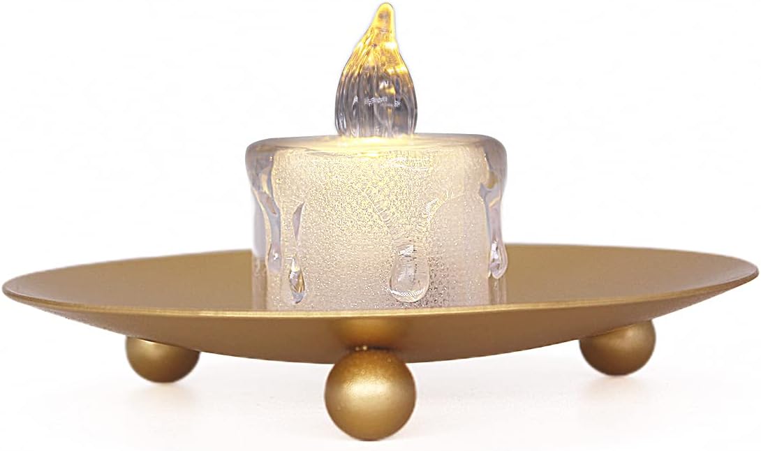 Candle Holder Decorative Iron Plate,Candle Stand for LED & Wax Candles,Spa,Bathroom,Weddings,4.33x0.78inch,Set of 4 (Gold)