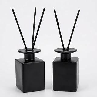 2 Pack 150ml Glass Reed Diffuser Container with Black Sticks, Empty Essential Oil Diffuser Jars with Protective Packaging for DIY Home Fragrance, Bathroom, Bedroom and Office Decor (2, Matte Black)