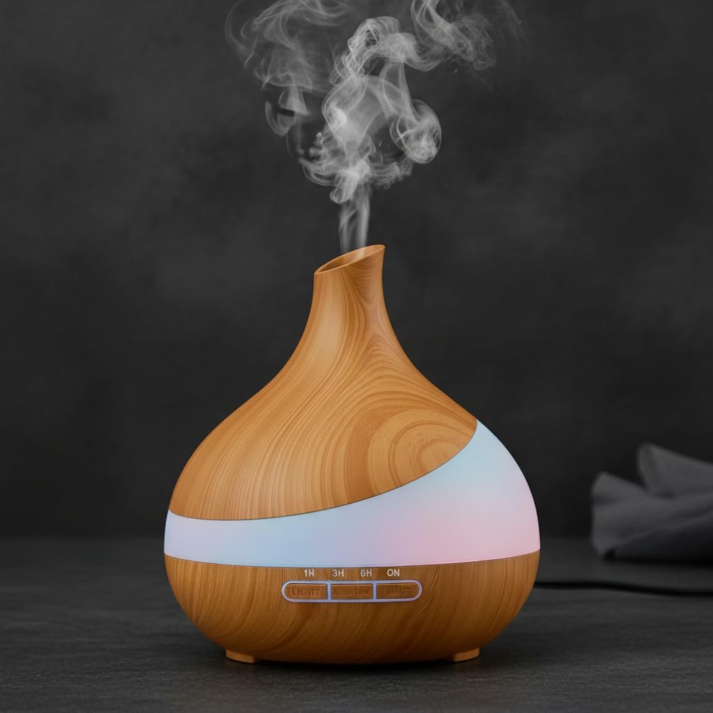 500ML Essential Oil Diffuser, Aroma Diffuser with Remote Control and 14 Colors LED Night Light, Quiet Cool Mist Humidifier for Bedroom Home Office Yoga Spa, Timer & Auto Shut-Off