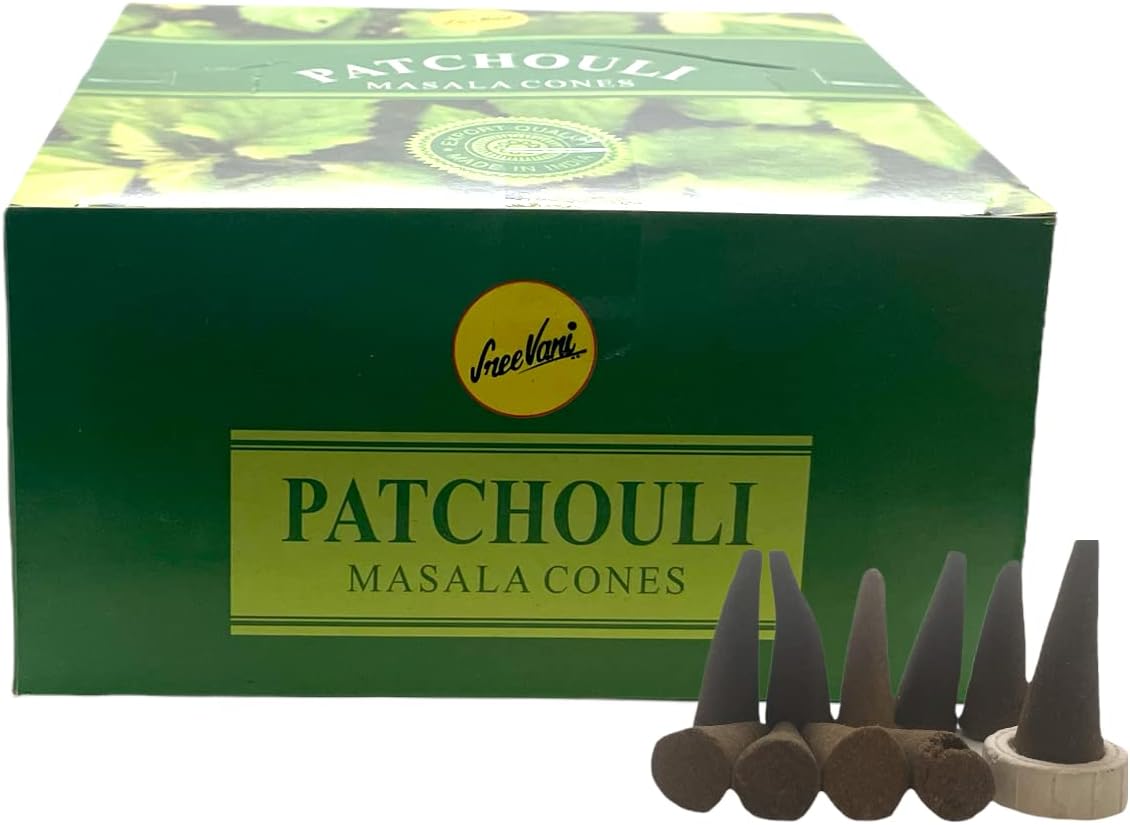 Sreevani Natural Masala Incense Cones and Holder Bundle, 120 Cones Total, Patchouli