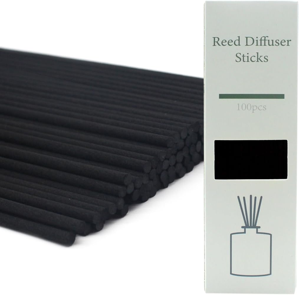 Reed Diffuser Sticks - 3mm Rattan Fiber Sticks for Essential Oil Aroma Diffuser, Long-Lasting Aroma Diffuser Replacement Sticks (100 Count) (Black, 8" x3mm)