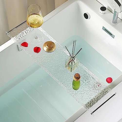 Luxury Acrylic Bathtub Tray Caddy with Metal Handles - Waterproof Spa Shelf for Relaxing Baths Perfect Bathroom Accessory for Home Spa Experience-Clear-90Cm/35.4,Clear-70cm/27.5