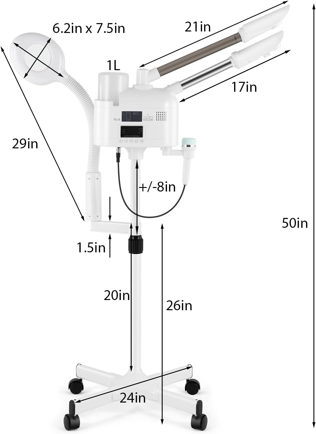 Professional 4-in-1 Facial Steamer with Hot and Cold Nozzles and 5X LED Magnifying Lamp and Ultrasonic Equipment—Ideal for Estheticians and Beauty Professionals, for Use at Home or in the Salon