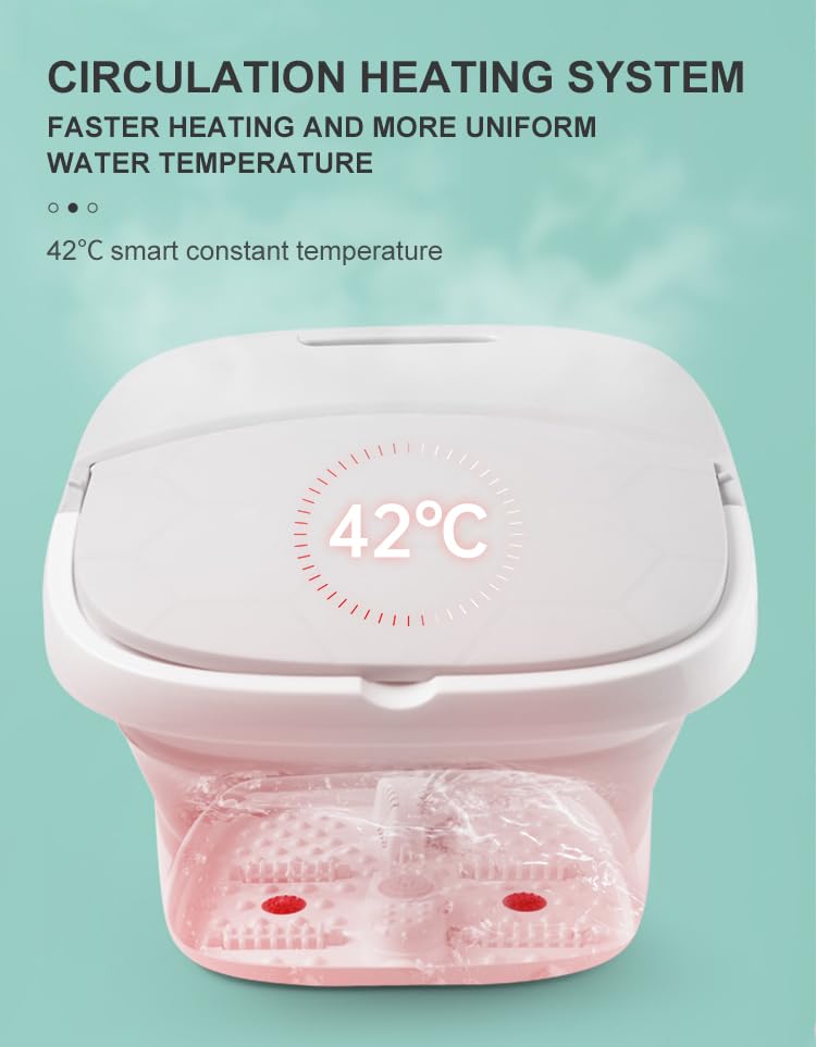 Collapsible Pedicure Foot Spa Electric Foot Bath Spa with Heat and Massage, Bubble, Foot Massager Spa for Feet Stress Relief Soaker Home Basin