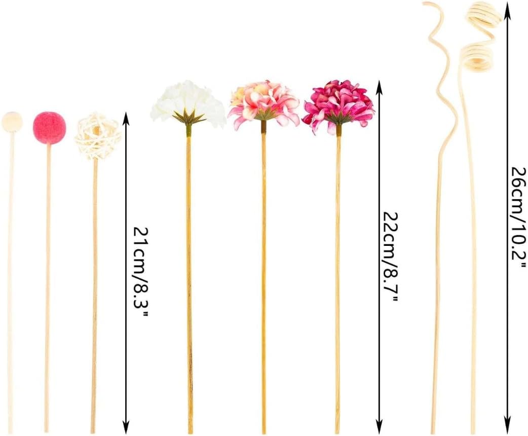 10 Pcs Diffuser Sticks Natural Rattan Flower Reed Fragrance Diffuser Set Essential Oil Replacement Rattan Aroma Sticks for Office Home Spa Yoga Room Decor