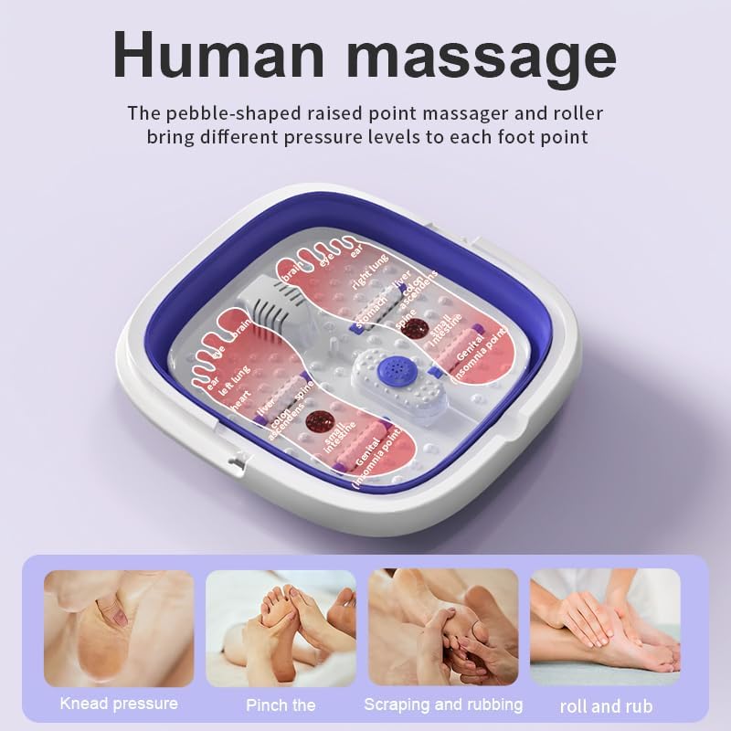 ele ELEOPTION Collapsible Pedicure Foot Spa Electric Foot Bath Spa with Heat and Massage, Bubble, Foot Massager Spa for Feet Stress Relief Soaker Home Basin Purple