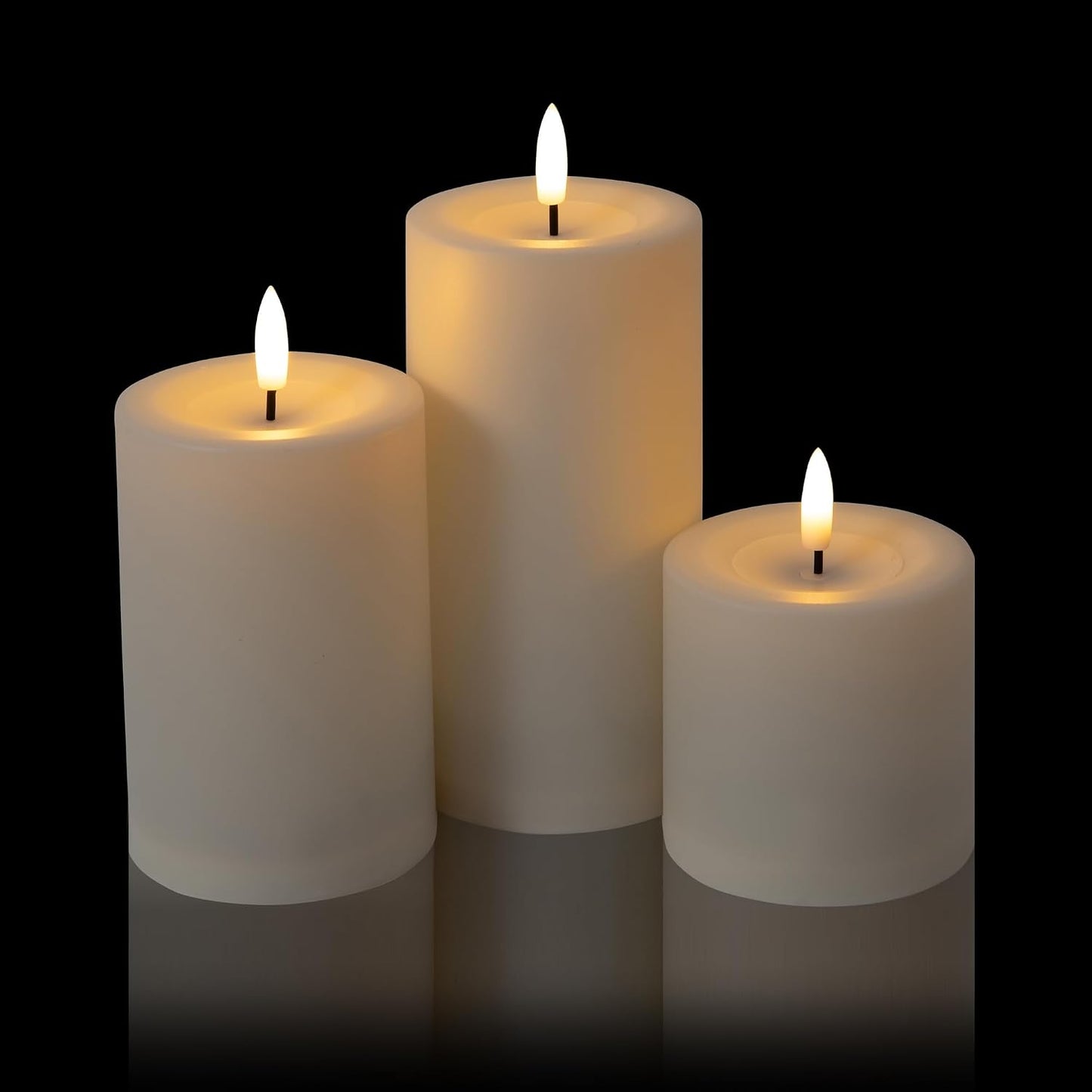 Solar Candles Outdoor Waterproof,Ivory White Flameless Candle Set, Dusk to Dawn Light Sensor, LED Rechargeable Solar Pillar Candles for Outdoor Lanterns,Patio Decor,3" x 3" 4.5" 6",Set of 3