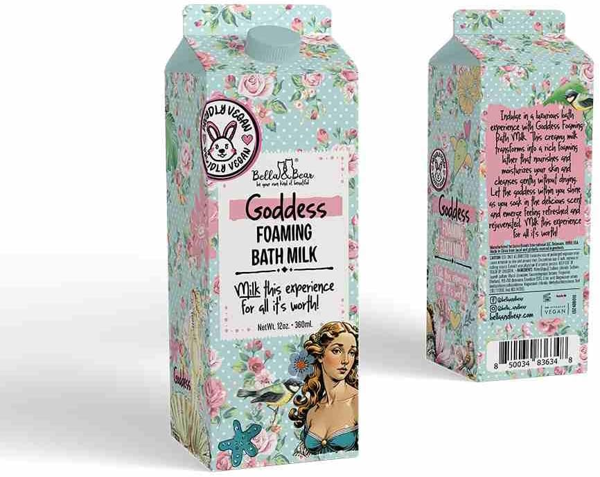 Bella & Bear Goddess Foaming Bath Milk – Sweet Tropical Bubble Bath – Fun Gift for Women, Teens & Tweens – 12 oz Vegan Bubble Soak