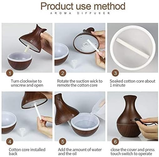 Essential Oil Diffuser, Dark Wood Grain Finish, 300ml Ultrasonic Cool Mist Humidifier with LED Light, Vase Design