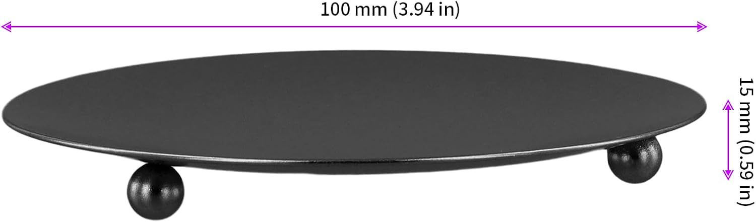 JEUIHAU 12 Pcs 4 Inch Candle Holder Trays, Round Decorative Iron Plate Candle Stand Tray, Plate Metal Candlestick Holder for Wedding Party, Home Table Decor, Spa, Pillar, Wax, Led Candles, Black