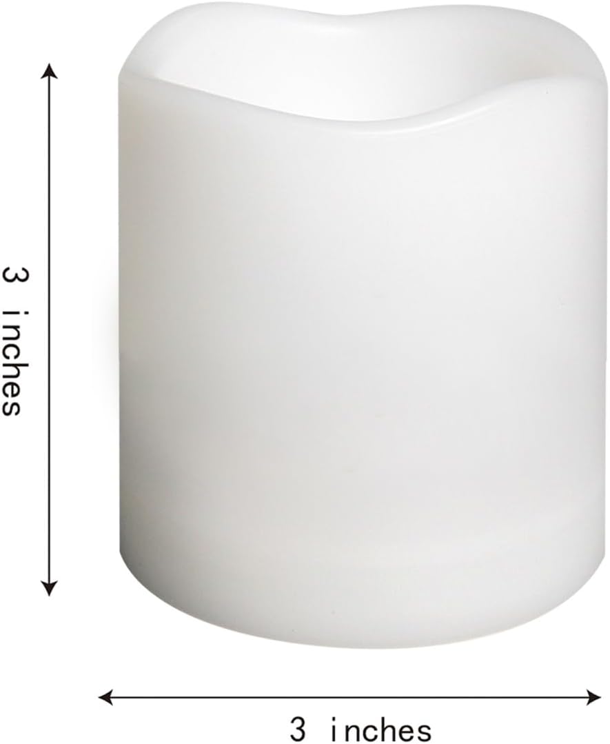 Waterproof Outdoor Battery Operated Flameless Candles with Auto Timer Flickering Plastic Resin Electric LED Pillar Lights for Lantern Patio Garden Wedding Party Decorations 3x3 Inches 2 Pack White