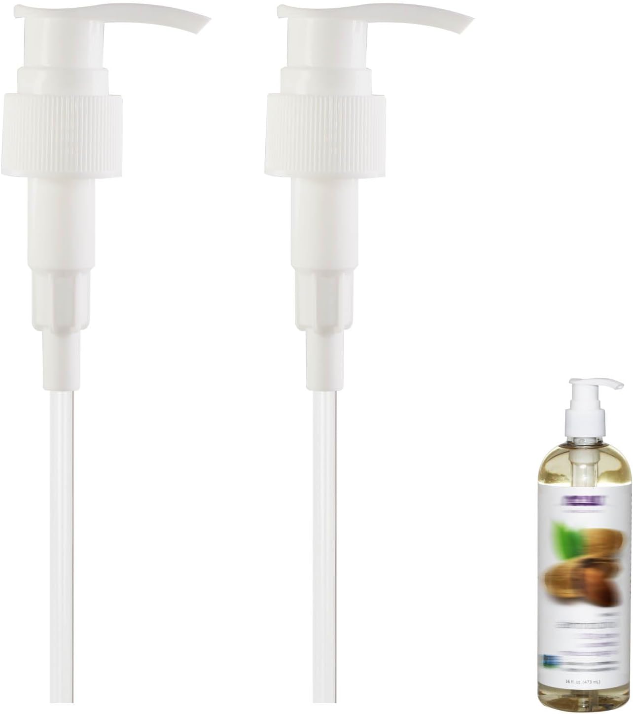 Dispenser Pump Compatible with Now Foods Solutions Sweet Almond Oil, Vegetable Glycerin, Castor Oil, Grapeseed Oil, Liquid Coconut Oil, etc., 2 Pieces White Pump for Bottle 16 Fl Oz