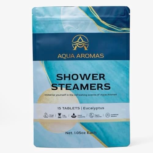 Aqua Aromas Shower Eucalyptus Steamers - Aromatherapy Shower Bombs with Essential Oils, 15 Count - for Relaxation, Invigoration, Stress Relief & Wellness - Spa-Like Experience