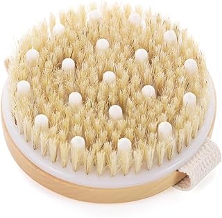 Bamboo Dry Body Brush Back Scrubber for Shower Handheld Bath Massage Brushes with Silicone Nodes Natural Bristle Brushing Exfoliator