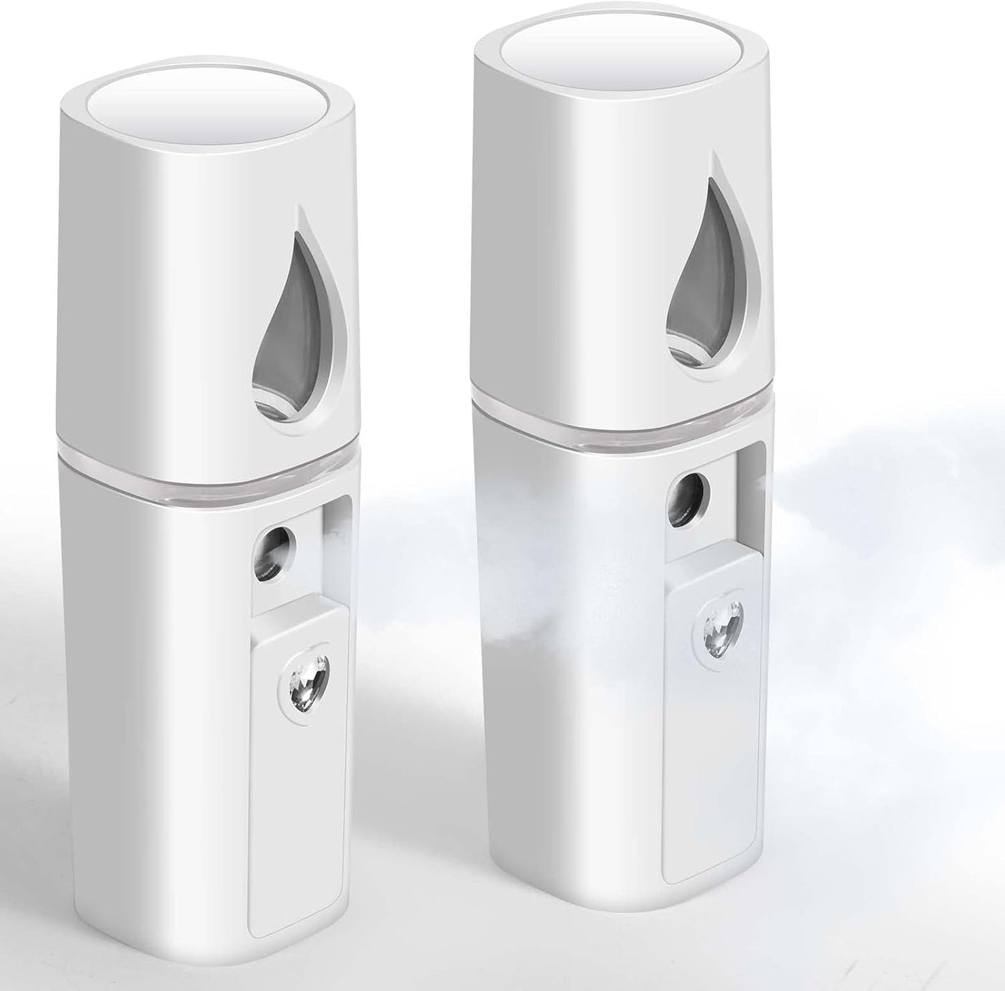 GIVERARE 2 Pack Nano Facial Steamer, Handy Mini Mister with Mirror, USB Rechargeable Mist Sprayer, Visual Water Tank Moisturizing&Hydrating for Face, Makeup, Skin Care, Eyelash Extensions-White