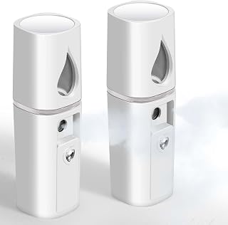 GIVERARE 2 Pack Nano Facial Steamer, Handy Mini Mister with Mirror, USB Rechargeable Mist Sprayer, Visual Water Tank Moisturizing&Hydrating for Face, Makeup, Skin Care, Eyelash Extensions-White