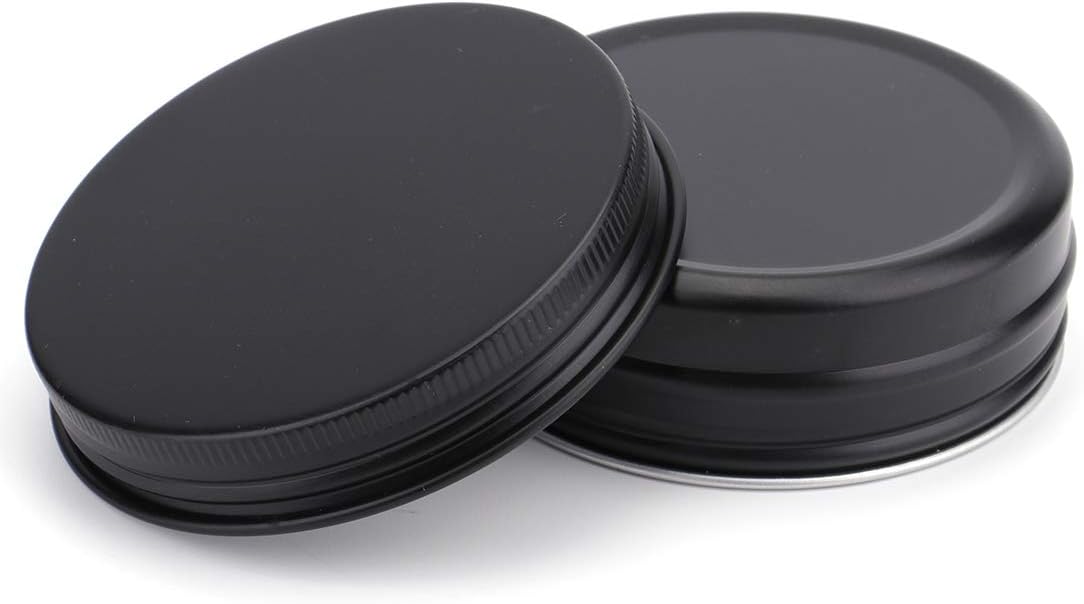 Foraineam 48 Pack 2 oz Round Lip Balm Tin Cans - Aluminum Cosmetic Sample Containers with Screw Lid - Matte Black Metal Empty Tins Storage Travel Tin Jars