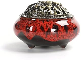 Ceramic Incense Burner, Coil Cone Stick Incense Burner Holder, Home Ornaments Incense Seat, Disc Censer Zen Decor (Fambe Red)