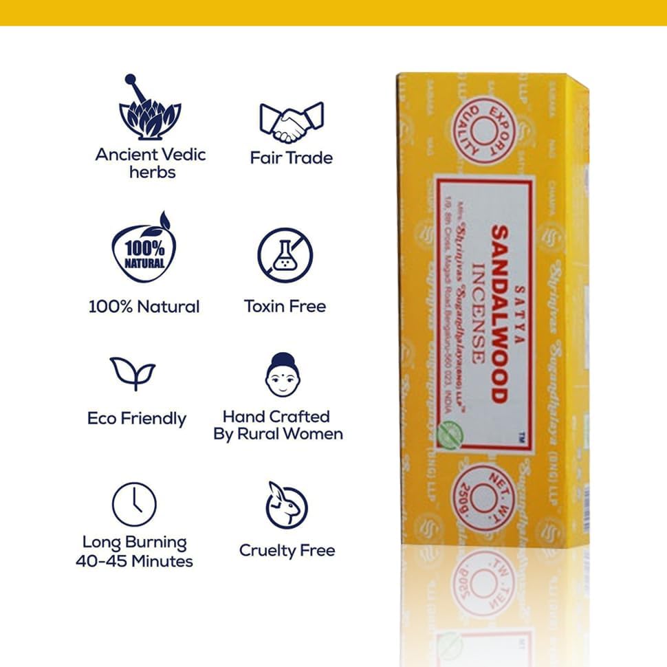 Satya Sai Baba Satya Sandalwood 250 gm Incense Sticks with Free Vedic White Sage Natural Incense Cones (Agarbatti Box 250 Grams All Sticks for Refinement, Concentration and Serenity)